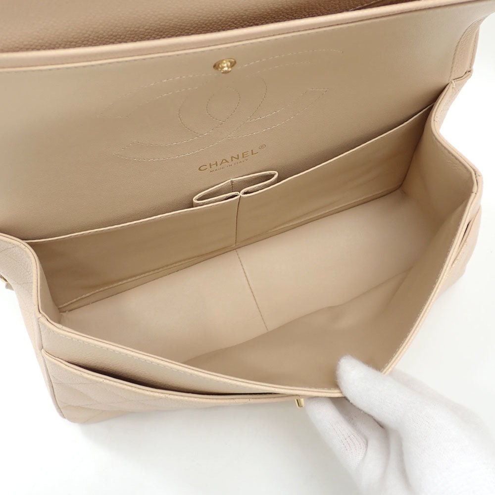 Chanel W flap chain shoulder bag Matelasse 30 Women's Beige Caviar Skin A5860... - Picture 10 of 10